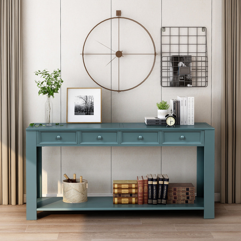 Dim Gray Rectangular Console Table for Entryway Hallway Sofa Table with Storage Drawers and Bottom Shelf