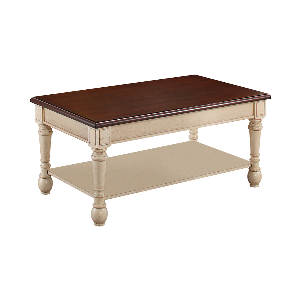 Rosy Brown Coaster | Rectangular Coffee Table Side Desk With Lower Shelf Dark Brown And Antique White