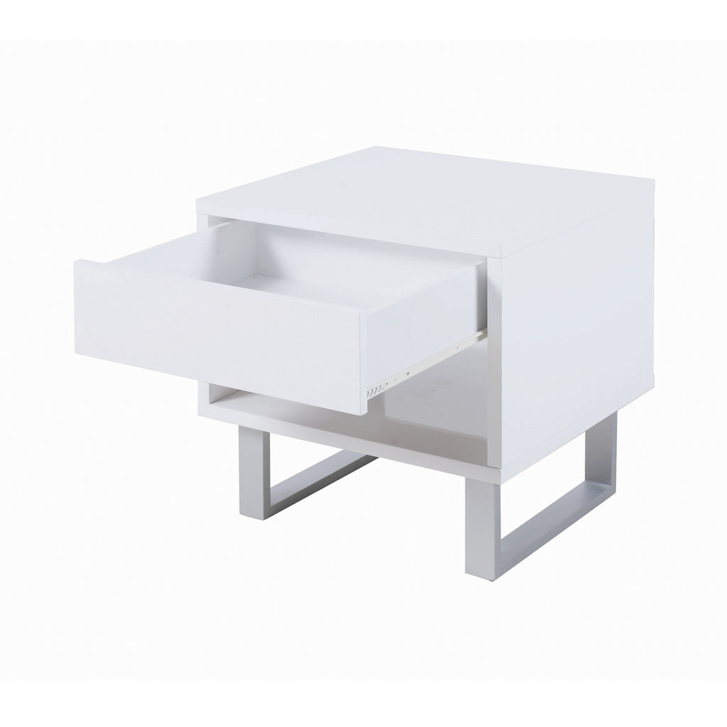 Lavender Coaster 1-Drawer U-shaped Legs End Table High Glossy White Light Finish Top