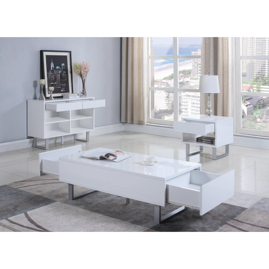 Gray Coaster 1-Drawer U-shaped Legs End Table High Glossy White Light Finish Top