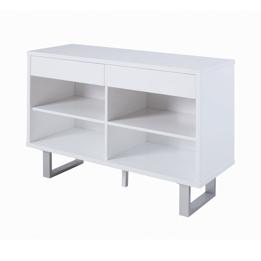 Gray 2-Drawer Open Shelves Sofa Table High Glossy White