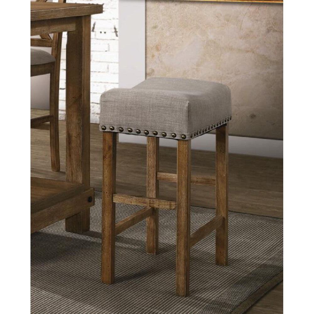 Dark Olive Green Backless Nailhead Upholstered Counter Height Stools w/Footrest - Set Of 2