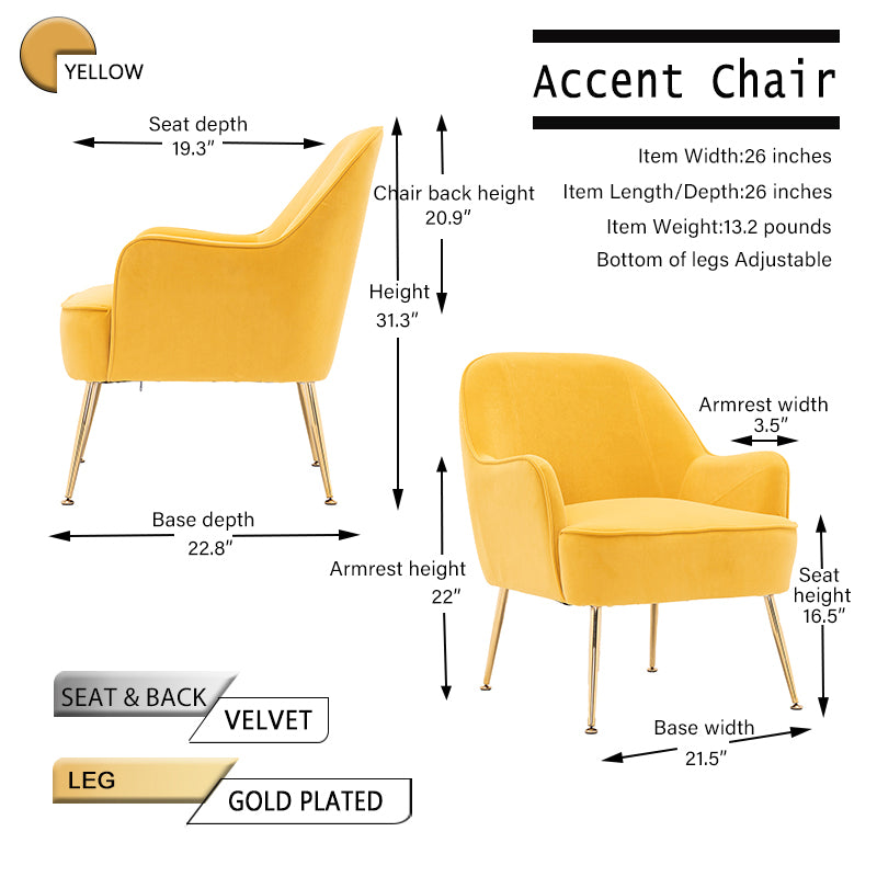 Sandy Brown Velvet Accent Chair With Gold Metal Legs