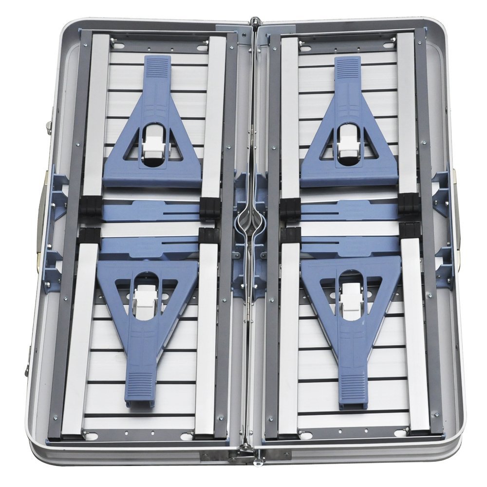 Light Slate Gray Aluminum Folding Camping Picnic Table With 4 Seats Portable Set