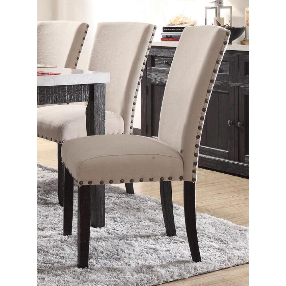 Dim Gray Set Of 2 Nolan Armless Side Chair in Linen & Salvage Dark Oak BH72852