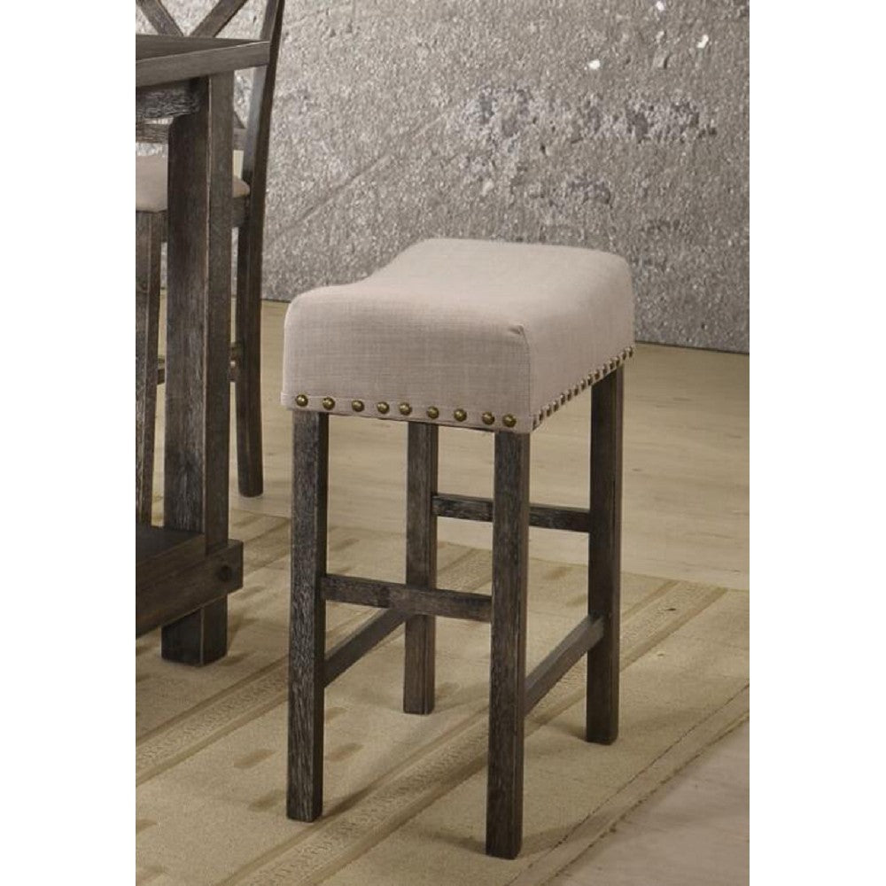 Rosy Brown Backless Nailhead Upholstered Counter Height Stools w/Footrest - Set Of 2