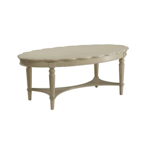 Rosy Brown Oval Coffee Table With Bottom Shelf in Antique White