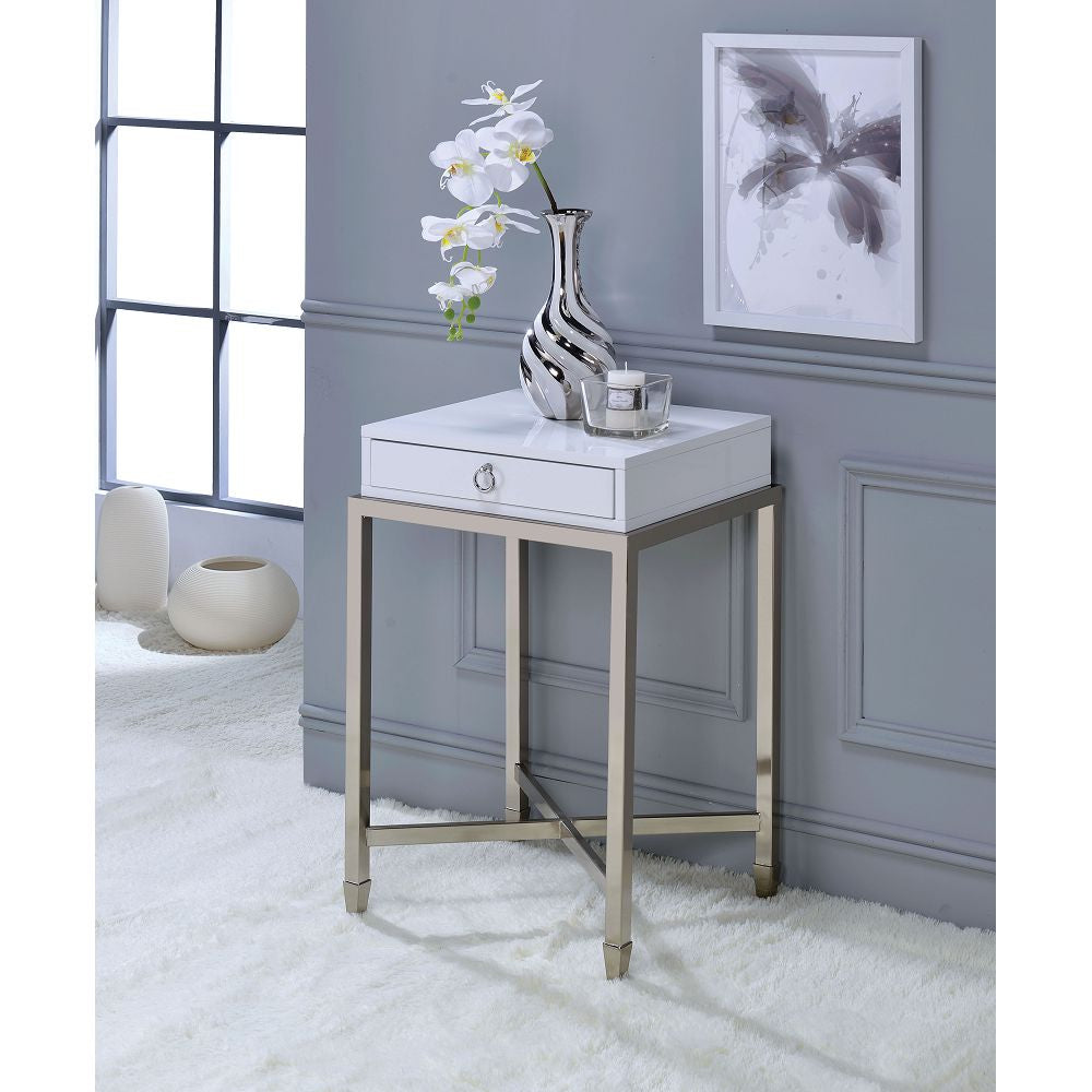 End Table With Metal Square Leg White