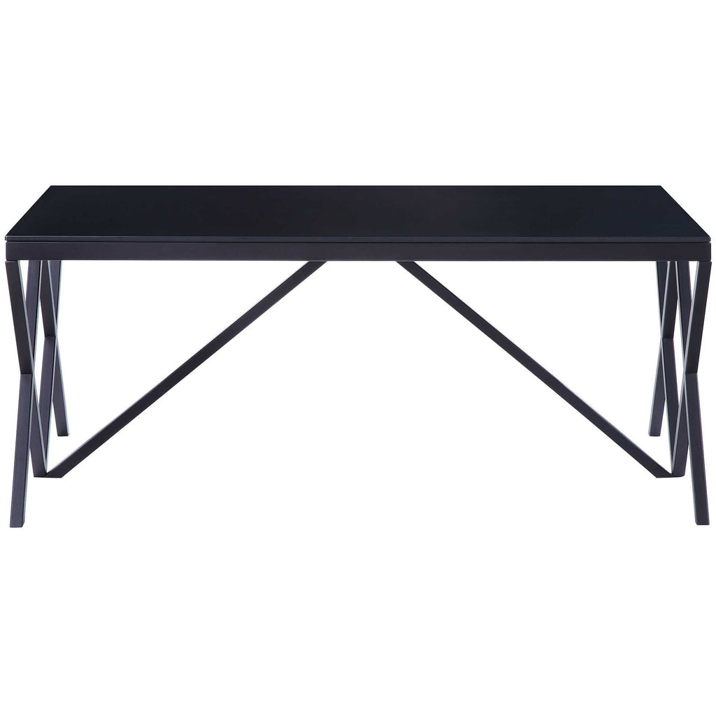 White Magenta Coffee Table With Metal "X" Shape Base Black & Glass