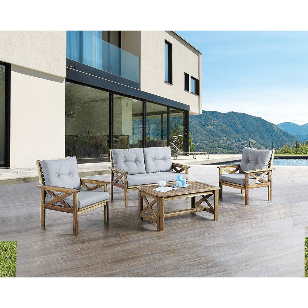 Dim Gray Acacia Wood 3 Pieces Outdoor Patio Conversation Set Bistro Chairs with Table