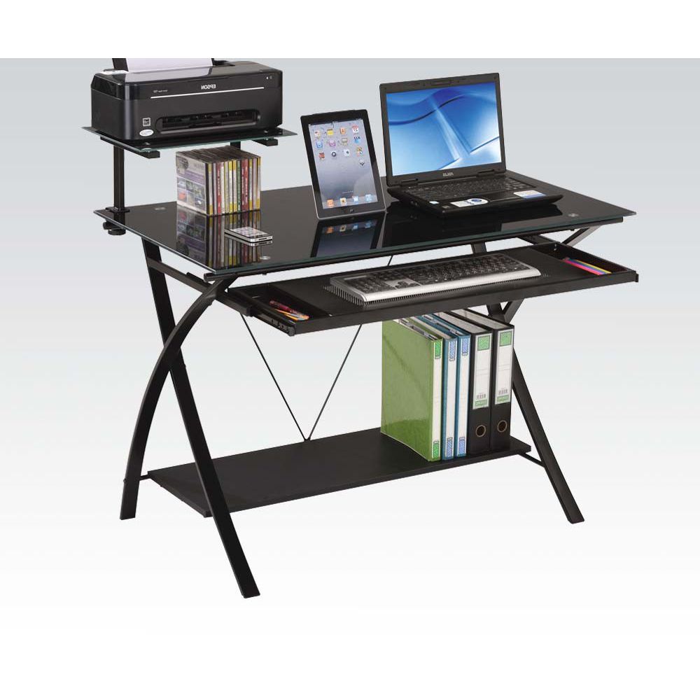 Computer Desk With Keyboard Tray in Black