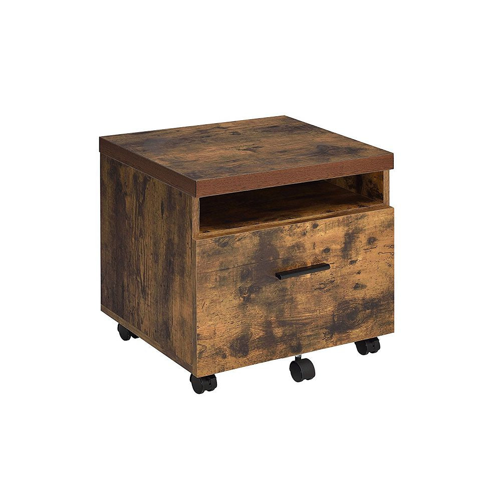 Wooden File Cabinet With Casters in Weathered Oak & Black