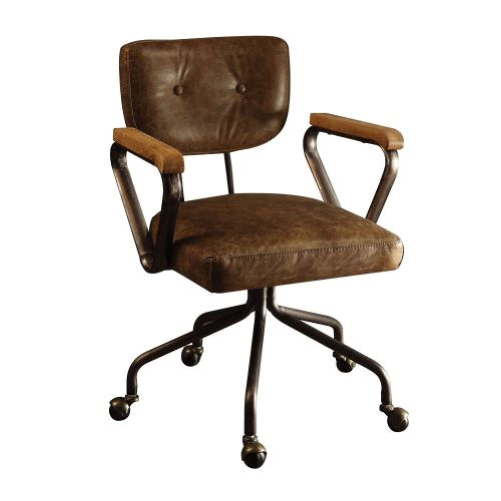 Dark Olive Green Vintage Grain Leather Armrest Office Chair with Swivel Tile