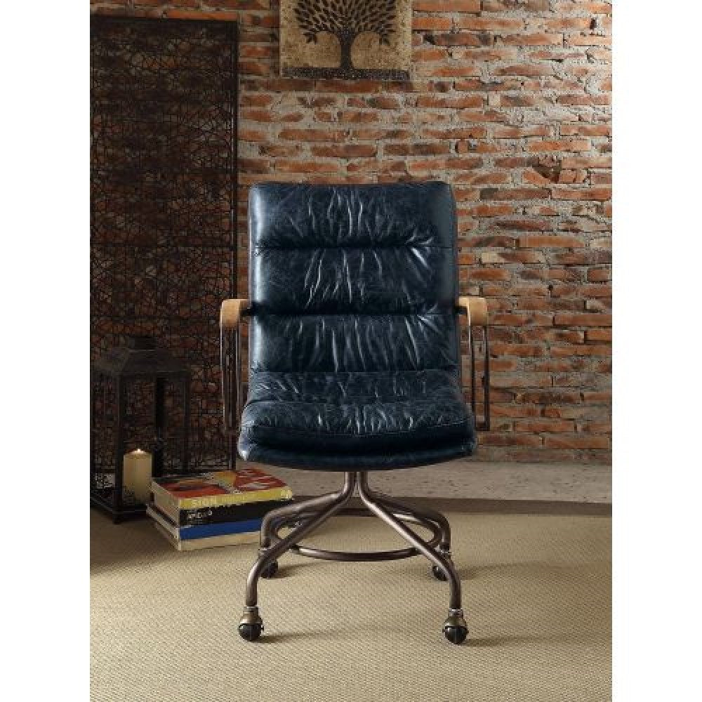 Modern Executive Office Chair Swivel Computer Gaming Chair Top Grain Leather - Blue