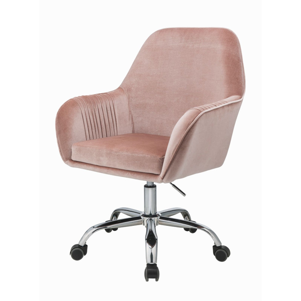 Swivel Seat and Adjustable Height Office Chair w/Casters in Peach Velvet & Chrome BH92504