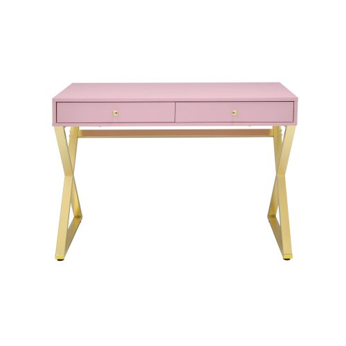 "X" Shape Legs Desk With 2 Drawers Pink
