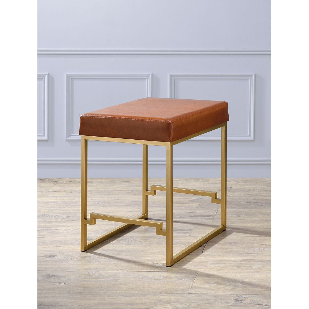 25 inches Counter Height Stool (1Pc) in Light Brown PU & Gold