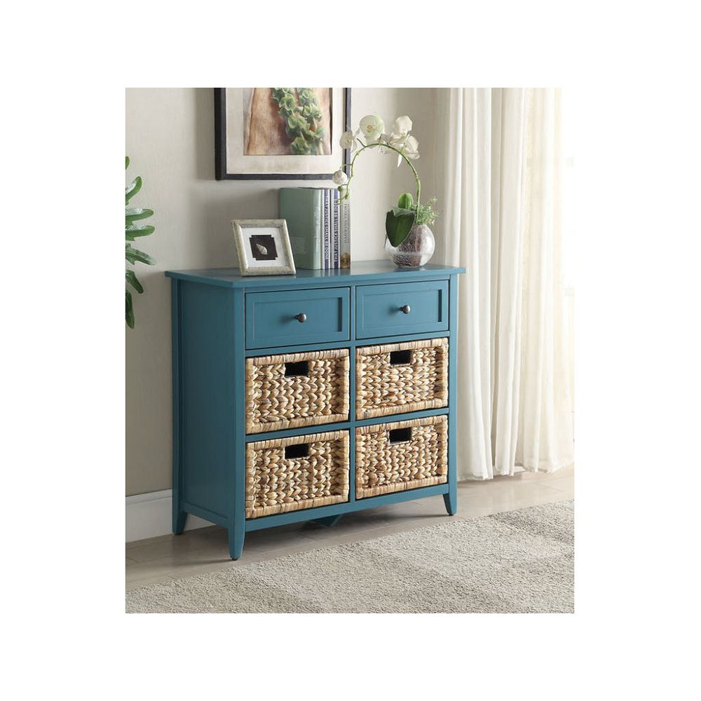 Slate Gray Wooden Console Table With 6 Drawers in Teal