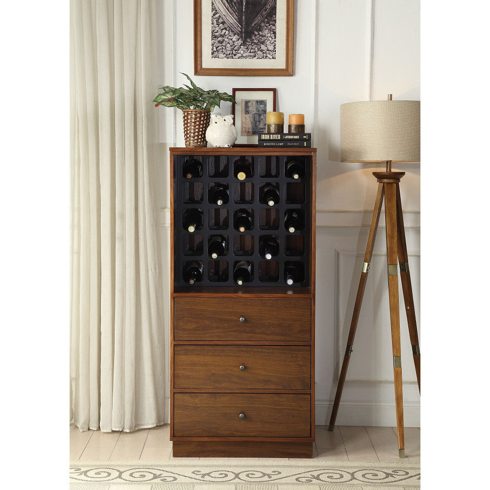 Saddle Brown Wooden Case Wine Cabinet Bottle Rack Up-to 25 Bottles w/3 Drawers