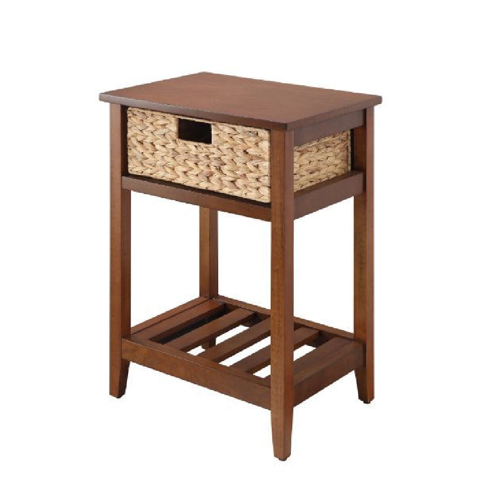Chinu Accent Table w/1 Woven Basket and 1 Slatted Shelf Walnut & Natural