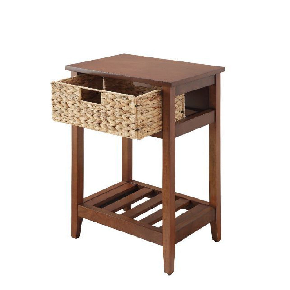 Chinu Accent Table w/1 Woven Basket and 1 Slatted Shelf Walnut & Natural