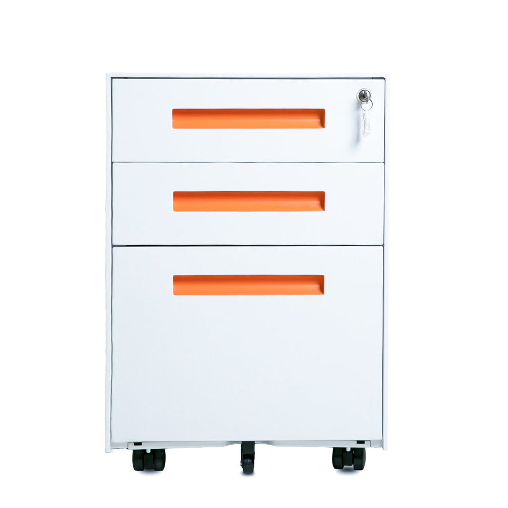 Coral 3-Drawer Mobile Metal File Cabinet with Lock and Keys