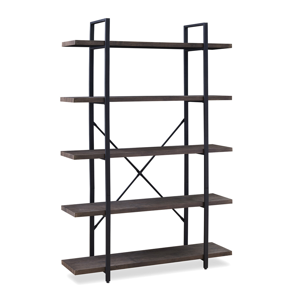 5-Shelf Rustic Farmhouse Storage Shelves with Metal Frame Dark Brown BH53329077
