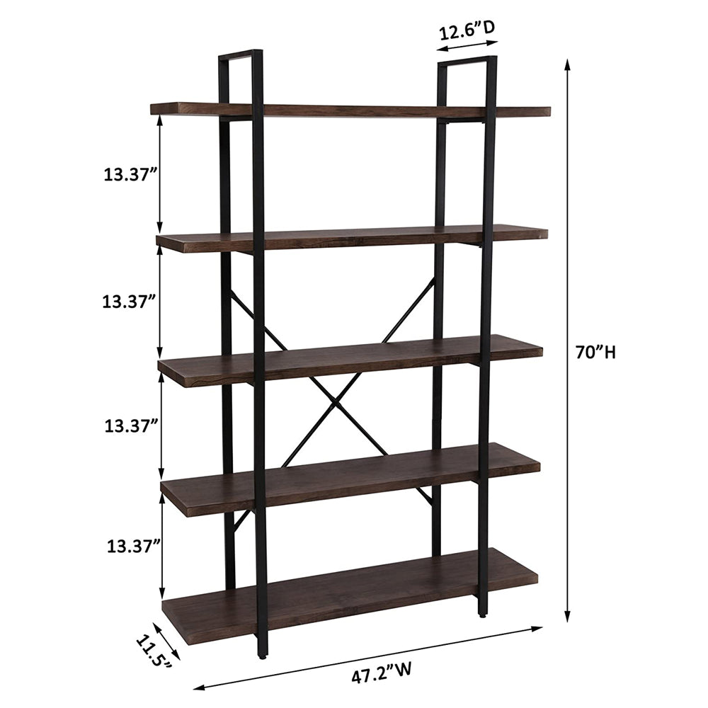 5-Shelf Rustic Farmhouse Storage Shelves with Metal Frame Dark Brown BH53329077
