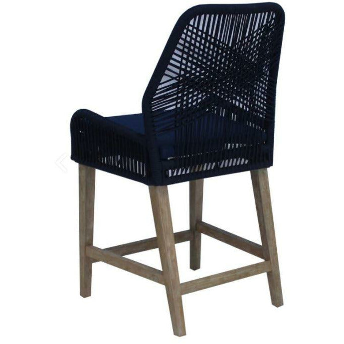 Light Gray Coaster Woven Back Wooden Legs Counter Height Chairs_ Navy Blue, Set Of 2