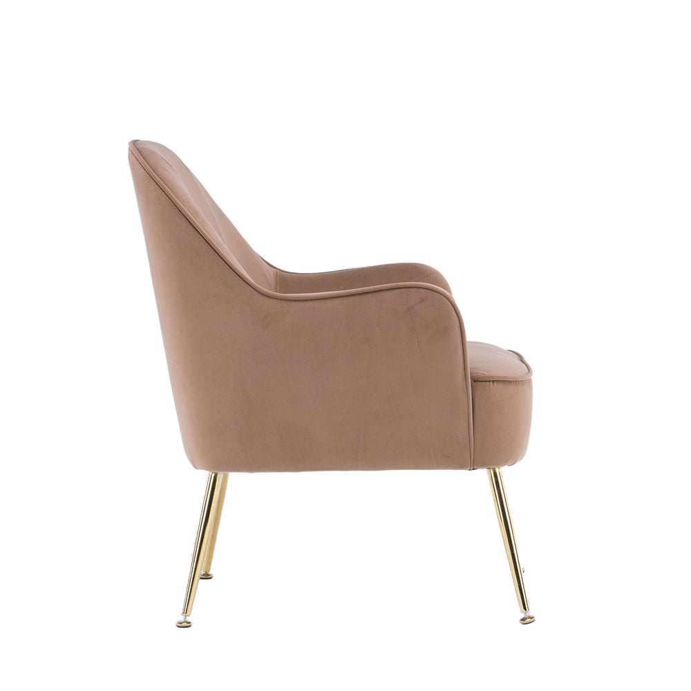 Velvet Accent Chair With Gold Metal Legs Brown