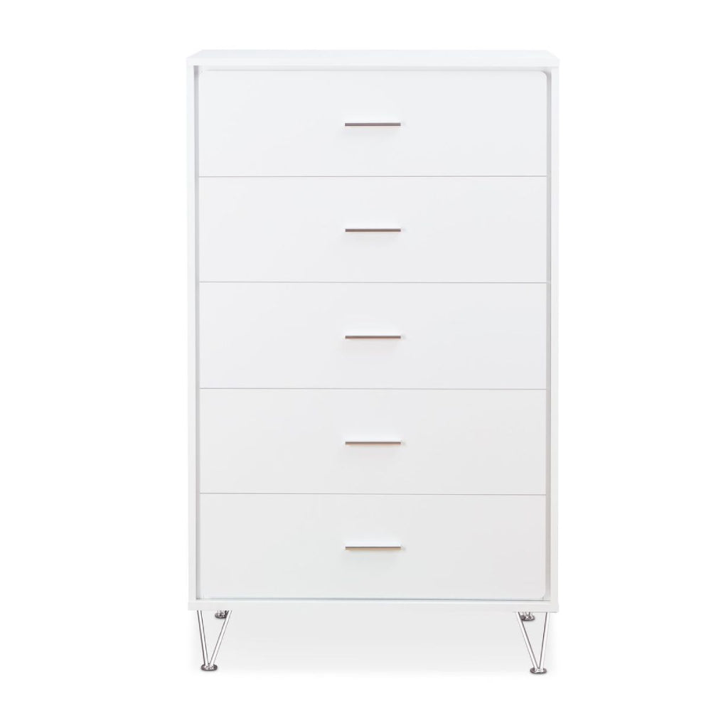 White Smoke 5-Drawer Wooden Chest With Metal Legs in White