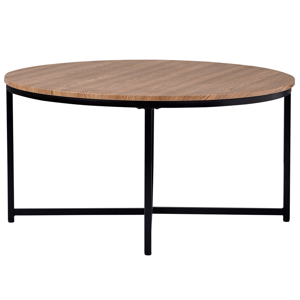 Round Coffee Table With X-shaped Base and Adjustable Leg Pads BH196234