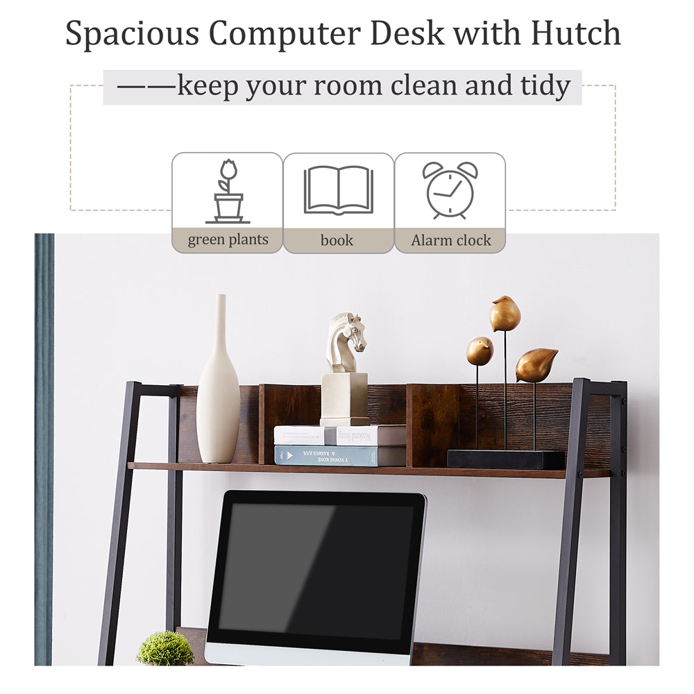 Home Office Computer Desk with Hutch/ Bookshelf, Desk with Space Saving Design Tiger
