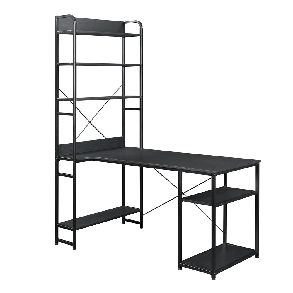 Dark Slate Gray Computer Desk Steel Frame and MDF board/5 Tier Open Bookshelf/Plenty Storage Space