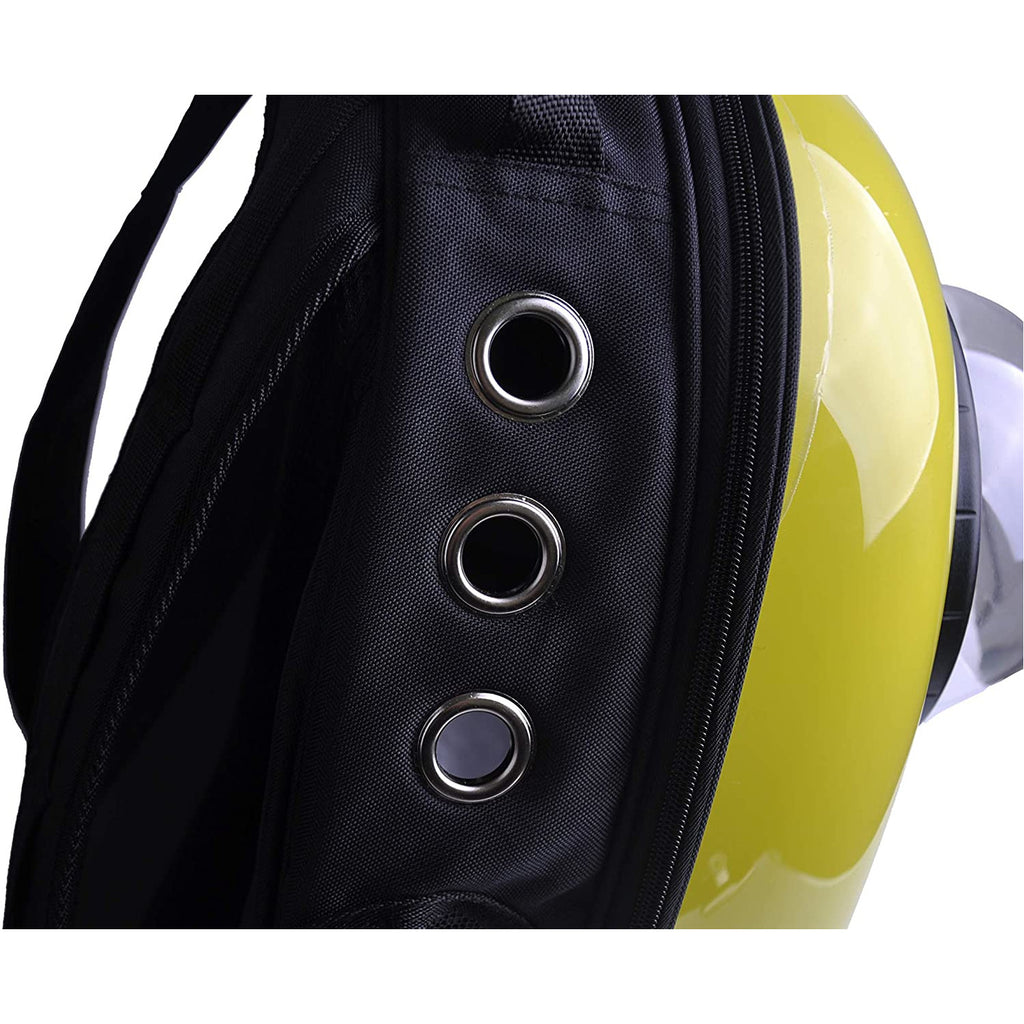 Black Portable Pet Transparent Bubble Backpack, Yellow