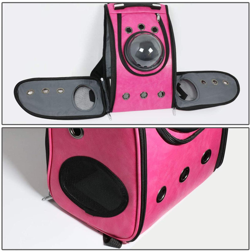 Maroon Portable Pet Transparent Bubble Backpack(Black/Pink)