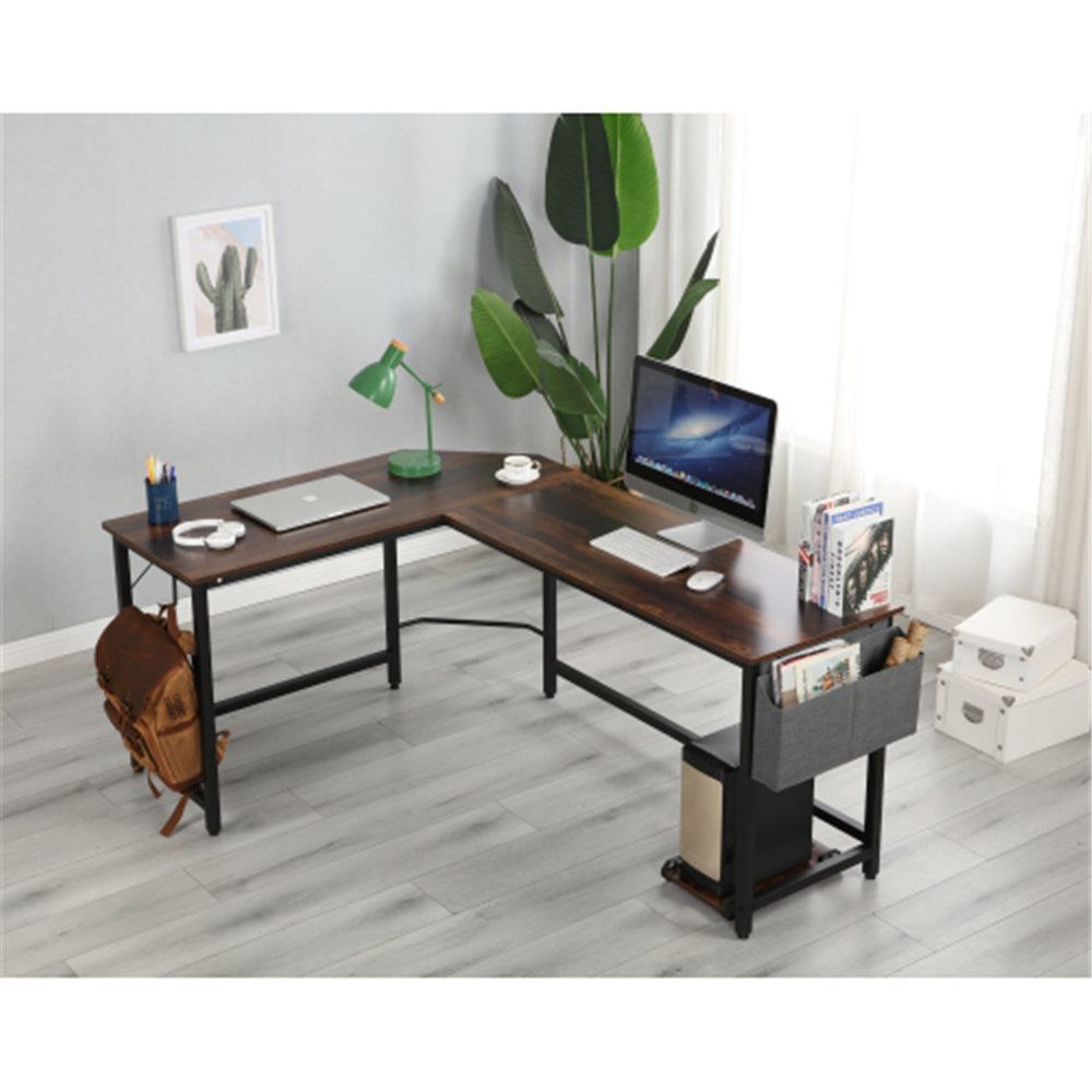 Modern Design L-Shaped Desk Corner Computer Table Home Office Wood & Metal Pella Oak
