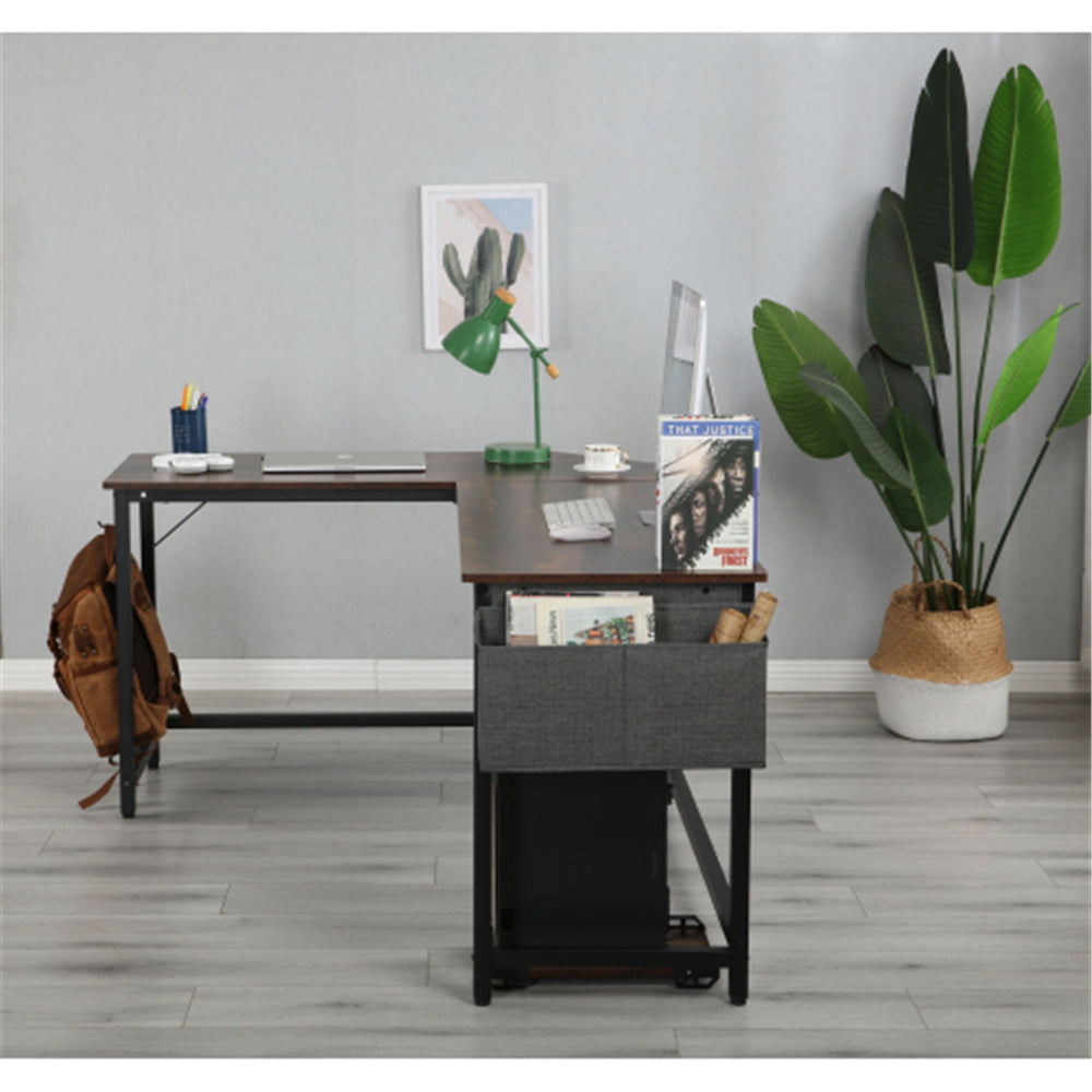 Modern Design L-Shaped Desk Corner Computer Table Home Office Wood & Metal Pella Oak
