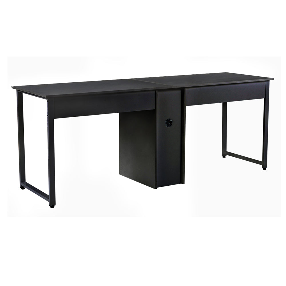 Home Office 2-Person Desk, Large Double Workstation Desk with Storage Black