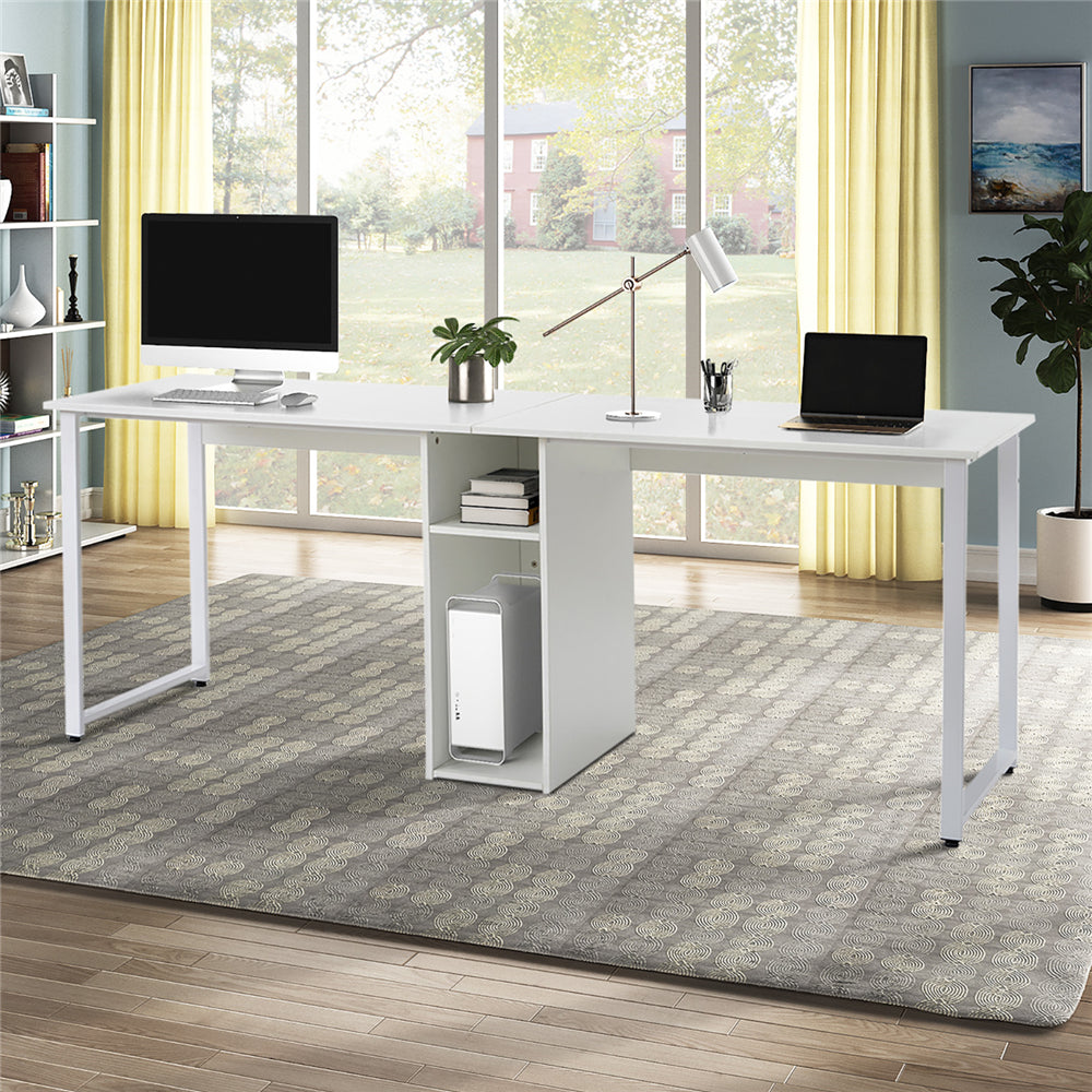 Gray Home Office 2-Person Desk, Large Double Workstation Desk with Storage
