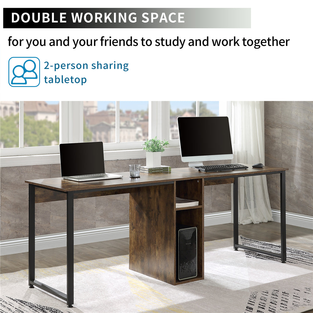 Dark Slate Gray Home Office 2-Person Desk, Large Double Workstation Desk with Storage