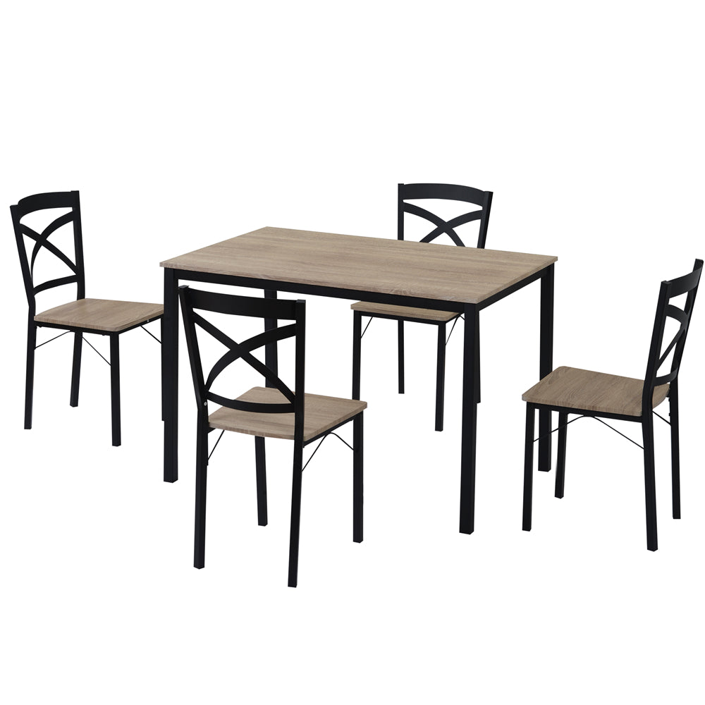 5 Counts - Industrial Wooden Dining Set with Metal Frame and 4 Ergonomic Chairs Oak
