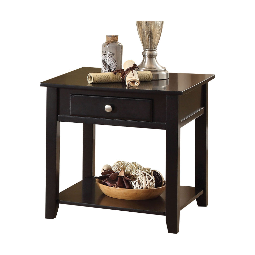 Wooden End Table w/1 Drw + Bottom Shelf in Black BH82952