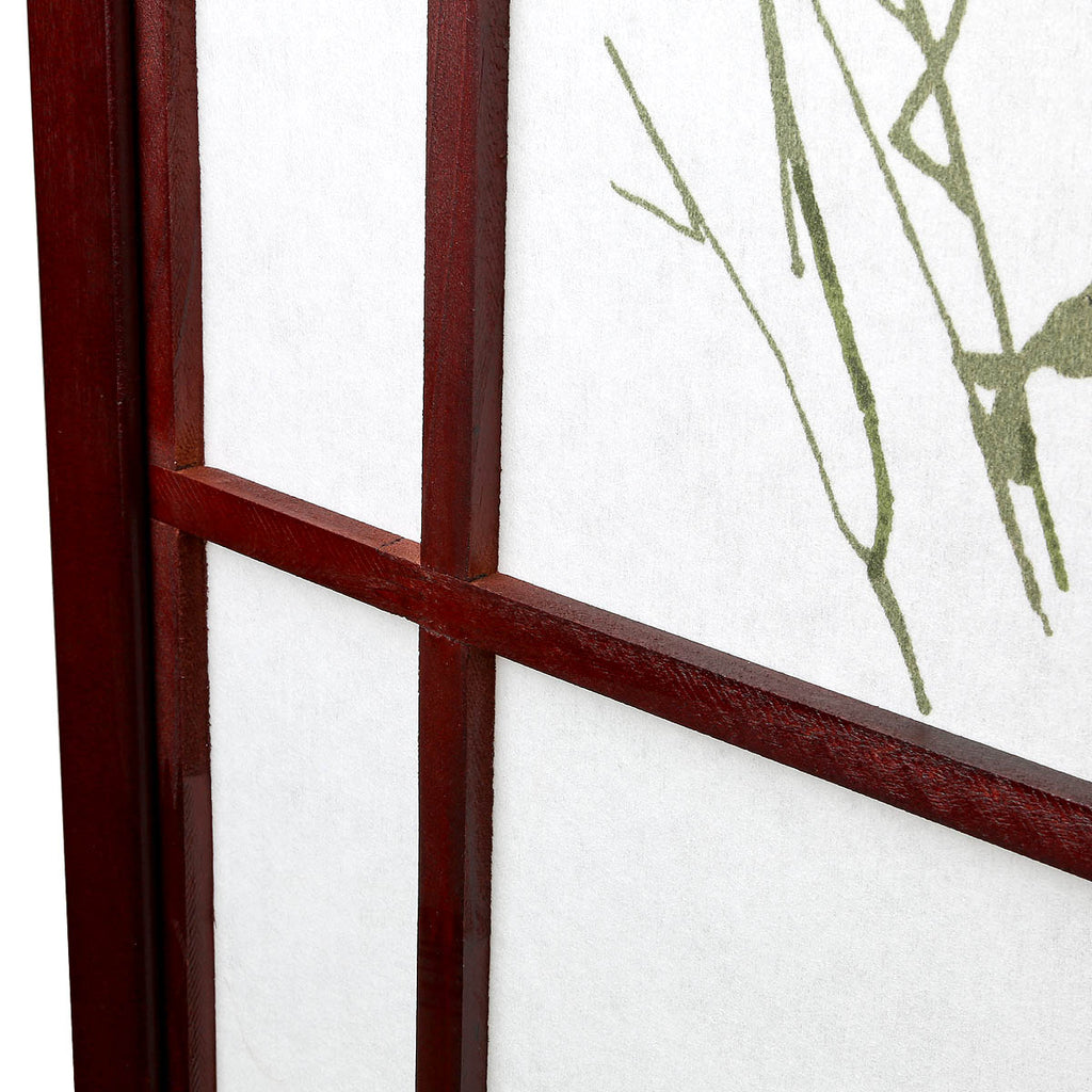 Dark Red Oriental Room Divider Hardwood Shoji Screen (3 Panel Small Flowered-Cherry)