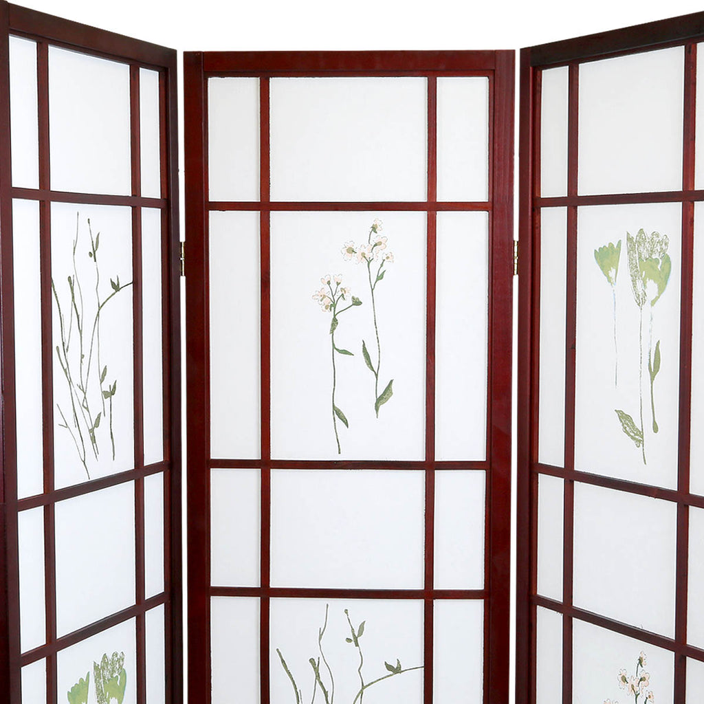 White Smoke 4 Panels Japanese Style Oriental Folding Room Divider Screen Hardwood Shoji Screen Room Separator Partition Wall Small Flowered Cherry
