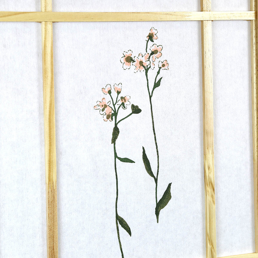 White Smoke Hardwood Oriental Folding Room Divider Screen Shoji Screen Room Separator Partition Wall Small Flowered Natural Japanese Style 4 Panels