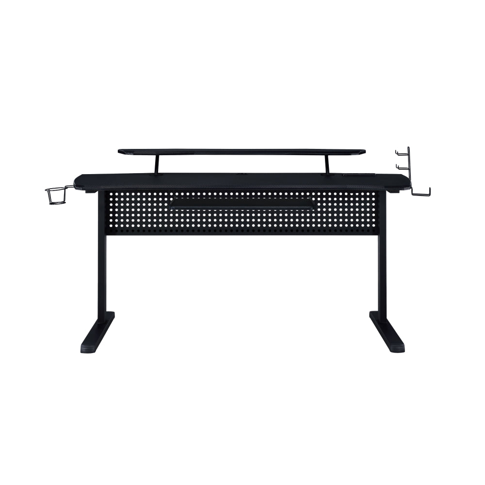 Vildre Gaming Table w/Built-in USB Port and Plug + LED Light + Keyboard Tray Black Finish