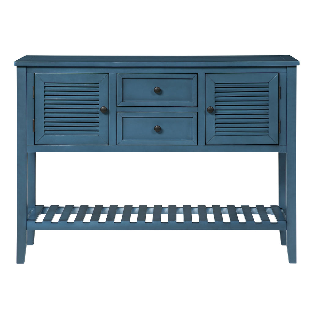 Dark Slate Gray Console Table Sideboard with Shutter Doors Two Storage Drawers and Bottom Shelf