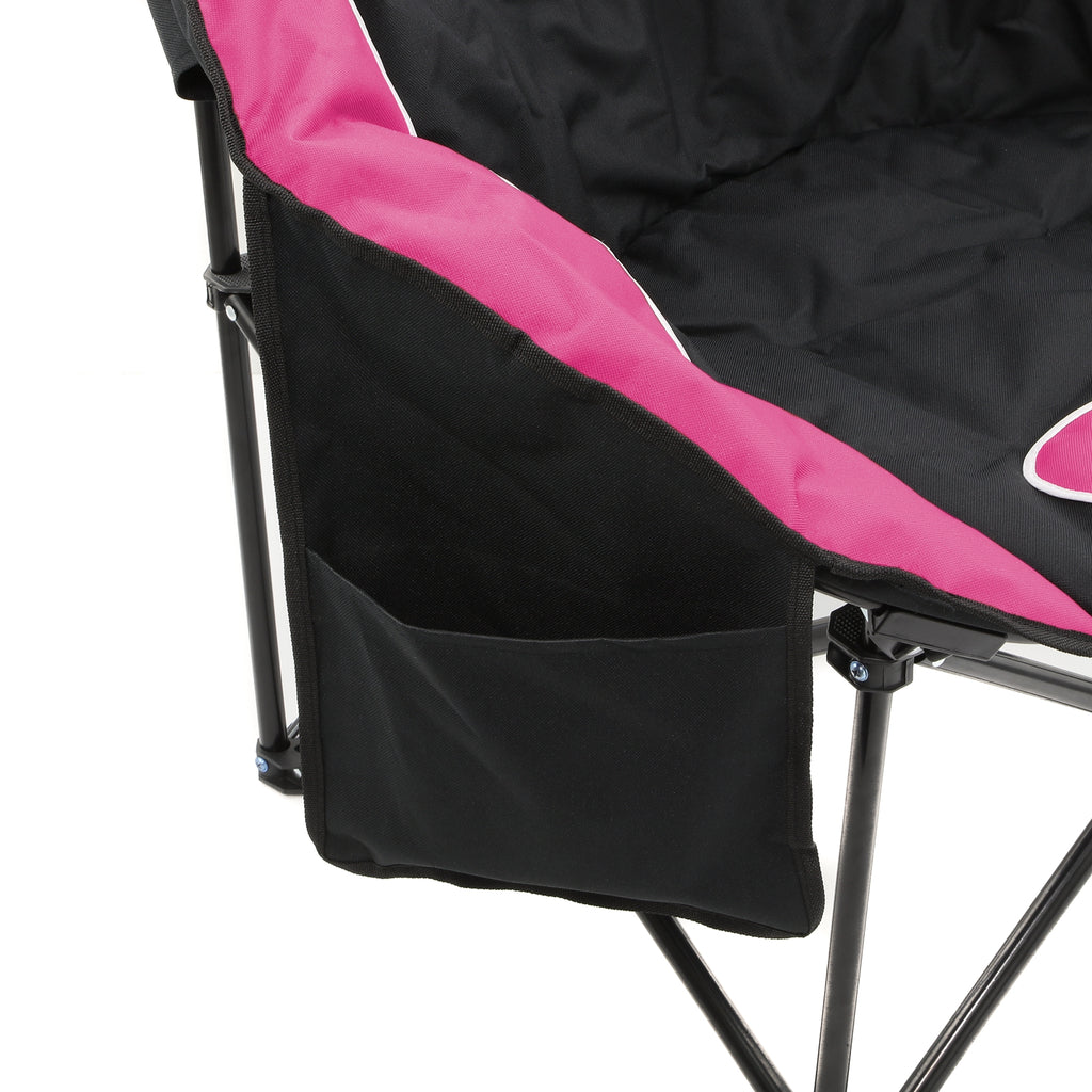 2pc Folding Padded Round Camping Beach Chair with Storage & Carry Bag - Pocket - Pink