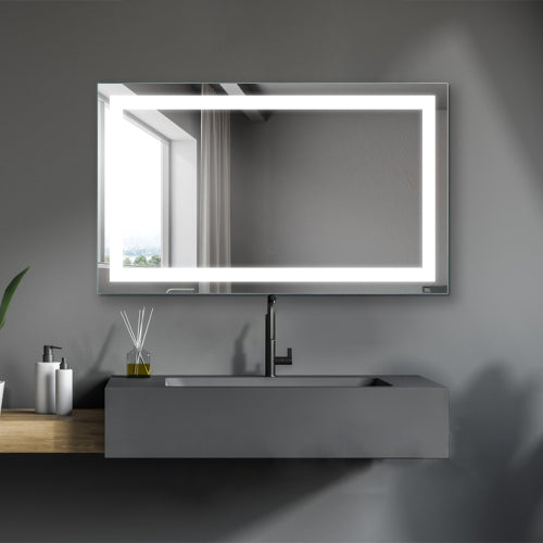 Dim Gray 40"x24"LED Lighted Bathroom Wall Mounted Mirror with High Lumen+Anti-Fog Separately Control+Dimmer Function